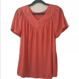 CW Classics Womens V Neck Top Shirt Blouse Coral L